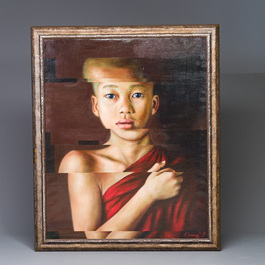 Julia Tann (1992): Portrait of Chenrezig, oil on canvas, dated 2022