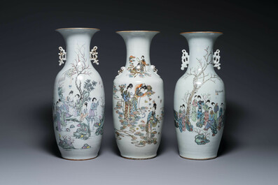 Five Chinese famille rose vases with figural design, 19/20th C.