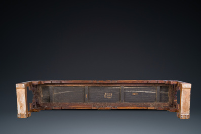 A large Chinese elm wood 'tiaoan' with geometric design, 19/20th C.