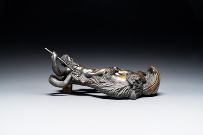 A large bronze door knocker with Neptune and two winged horses, Venice, 19th C.