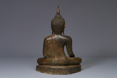 Bouddha en bhumisparsha mudra en bronze, Tha&iuml;lande, 18/19&egrave;me