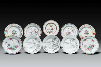 A varied collection of Chinese grisaille and famille rose porcelain, Yongzheng/Qianlong
