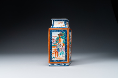 A Chinese Canton famille rose lozenge-shaped 'Mandarin subject' vase, Qianlong