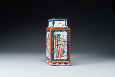 A Chinese Canton famille rose lozenge-shaped 'Mandarin subject' vase, Qianlong