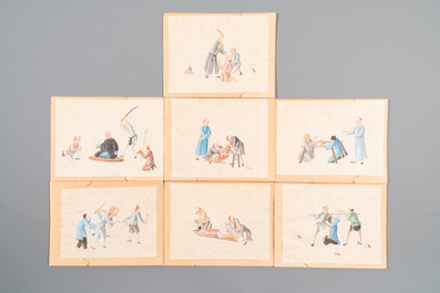 Ten Chinese Canton rice paper paintings of punishments, 19th C.