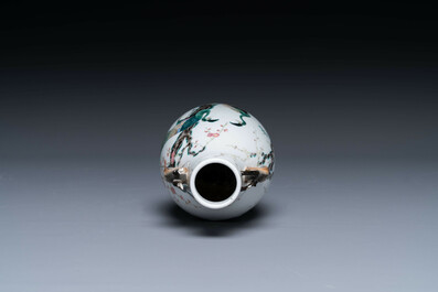 A Chinese famille rose 'hu' vase with peacocks, Yongzheng mark, 19th C.