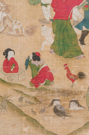 Chinese school: 'Folk tale', ink and colour on silk, 19th C.