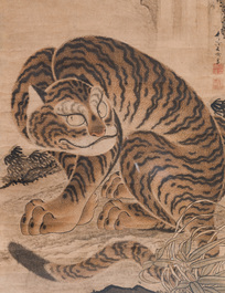 Watanabe Shusen (1736-1824): 'Tijger', inkt en kleur op papier