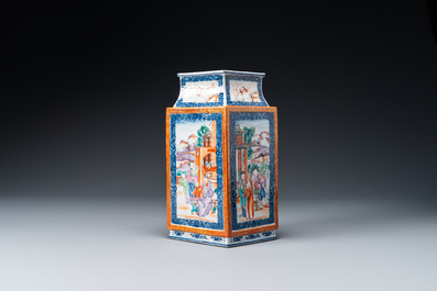 A Chinese Canton famille rose lozenge-shaped 'Mandarin subject' vase, Qianlong