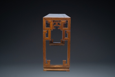 A large Chinese elm wood 'tiaoan' with geometric design, 19/20th C.