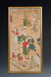 Chinese school: 'Folk tale', ink and colour on silk, 19th C.