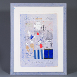 Christian Silvain (1950): 'Rencontres', mixed media and collage on paper, multiple (41/50), signed and dated 1992