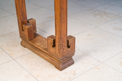 A large Chinese elm wood 'tiaoan' with geometric design, 19/20th C.
