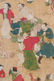 Chinese school: 'Folk tale', ink and colour on silk, 19th C.