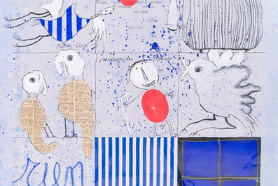 Christian Silvain (1950): 'Rencontres', mixed media and collage on paper, multiple (41/50), signed and dated 1992
