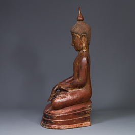 A large Burmese gilt lacquer Buddha in bhumisparsha mudra, 19/20th C.