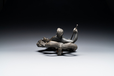 A large bronze door knocker with Neptune and two winged horses, Venice, 19th C.