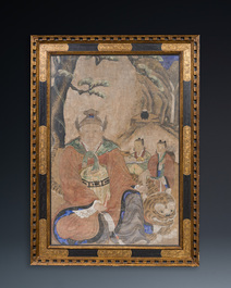 Korean school: 'Mountain Spirit Sansin 산신 or 山神 with tiger and attendants', Joseon, 18th C.