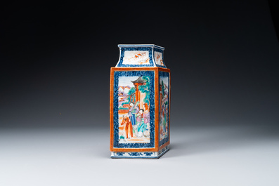 A Chinese Canton famille rose lozenge-shaped 'Mandarin subject' vase, Qianlong