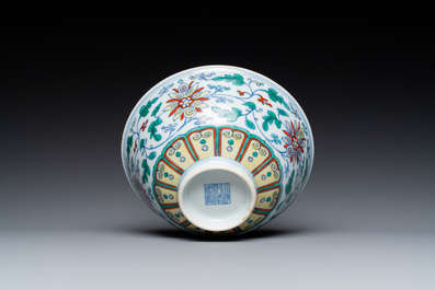 A Chinese doucai 'lotus scroll' bowl, Qianlong mark and of the period