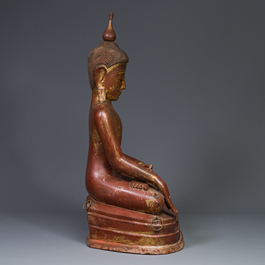 A large Burmese gilt lacquer Buddha in bhumisparsha mudra, 19/20th C.