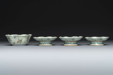 A varied collection of eight pieces of Chinese famille rose porcelain, 18/19th C.