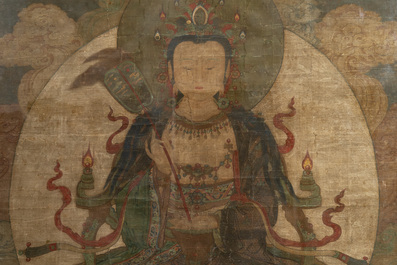 Ecole chinoise : Portrait d'Avalokitesvara, encre et couleur sur soie, Ming