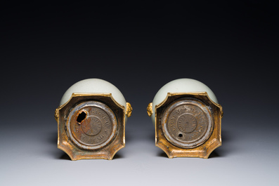 A pair of Chinese ge-type vases with gilt bronze mounts, 19th C.