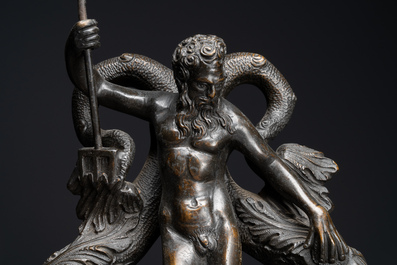 A large bronze door knocker with Neptune and two winged horses, Venice, 19th C.
