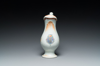 A rare Chinese export porcelain ewer and basin with crowned monogram 'RLI', Qianlong