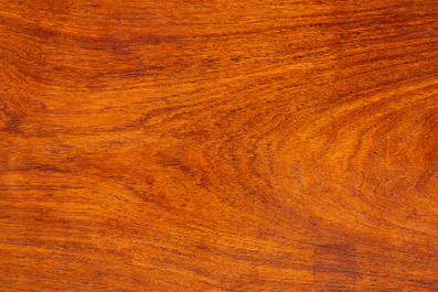 A Chinese huanghuali wooden two-drawer recessed-leg table, 19/20th C.