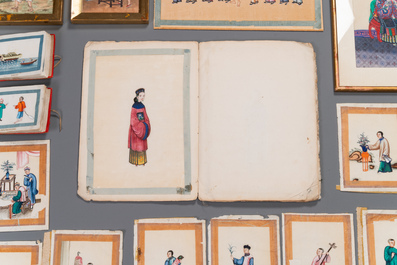 A varied collection of Chinese rice paper paintings with figures, Canton, 19th C.