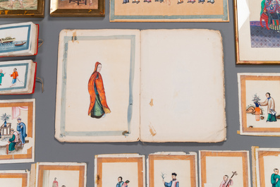 A varied collection of Chinese rice paper paintings with figures, Canton, 19th C.