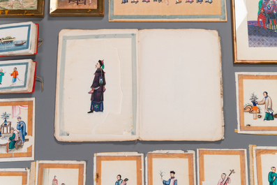 Collection vari&eacute;e de peintures sur papier de riz &agrave; d&eacute;cor des personnages, Chine, Canton, 19&egrave;me