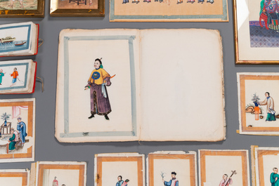 Collection vari&eacute;e de peintures sur papier de riz &agrave; d&eacute;cor des personnages, Chine, Canton, 19&egrave;me