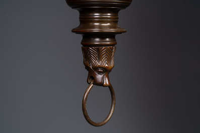 A Flemish or Dutch bronze Gothic Revival large bronze 'Madonna and Child' chandelier, 19th C.