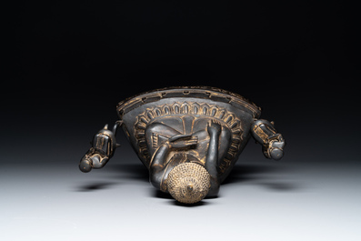 A Burmese bronze Shan Buddha with traces of gilt, 16/17th C.