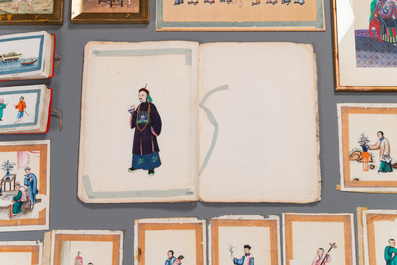 Collection vari&eacute;e de peintures sur papier de riz &agrave; d&eacute;cor des personnages, Chine, Canton, 19&egrave;me