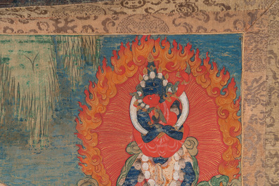 Deux thangkas repr&eacute;sentant Chakrasamvara et un roi Shambhala, Tibet, 18/19&egrave;me