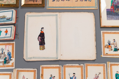 A varied collection of Chinese rice paper paintings with figures, Canton, 19th C.