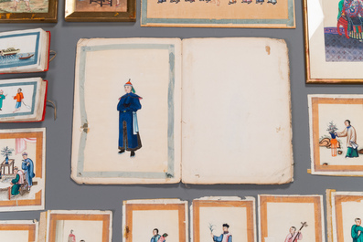 Collection vari&eacute;e de peintures sur papier de riz &agrave; d&eacute;cor des personnages, Chine, Canton, 19&egrave;me