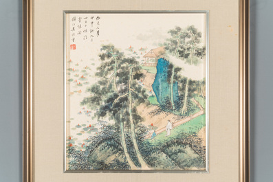 Pu Xinyu 溥心畬 (1896-1963): 'Kat en konijn' en Wu Xizeng 吳熙曾 (1904-1972): 'Landschap', inkt en kleur op papier