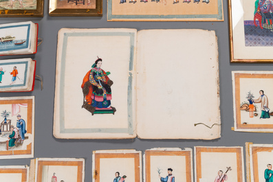 Collection vari&eacute;e de peintures sur papier de riz &agrave; d&eacute;cor des personnages, Chine, Canton, 19&egrave;me