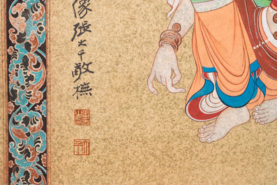 Zhang Daqian 張大千 (1898-1983): 'Bodhisattva', inkt en kleur op goudpapier