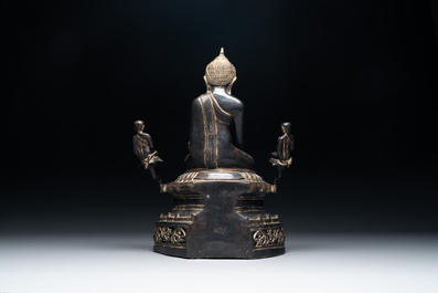 A Burmese bronze Shan Buddha with traces of gilt, 16/17th C.