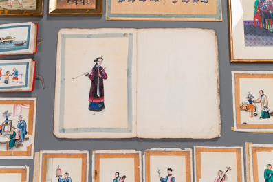 Collection vari&eacute;e de peintures sur papier de riz &agrave; d&eacute;cor des personnages, Chine, Canton, 19&egrave;me