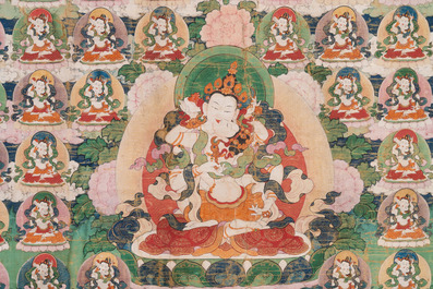 Twee thangka's met voorstelling van Chakrasamvara en een Shambhala-koning, Tibet, 18/19e eeuw