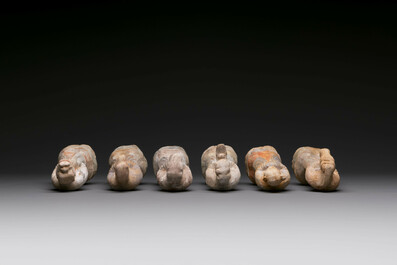 An impressive set of 12 Chinese cold painted terracotta zodiac figures, Ming