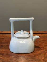 A Chinese monochrome clair-de-lune-glazed Yixing stoneware teapot and cover, Yixing seal mark, Republic