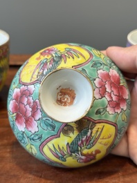 Two Chinese famille rose 'chupu' bowls and covers for the Straits or Peranakan market, Tongzhi mark and of the period